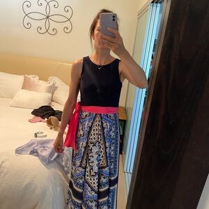 Eliza J Black and White Pleated Maxi Dress.  Very cute and flowey.